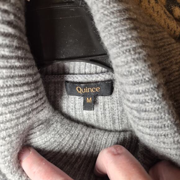 Quince Mongolian Cashmere Fisherman Sweater Womens M Grey Turtleneck - Picture 4 of 8
